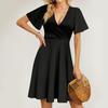 Women's Summer Dress Loose Beach Vacation Casual Deep V Neck Vest Dress Elegant Shirt Dress