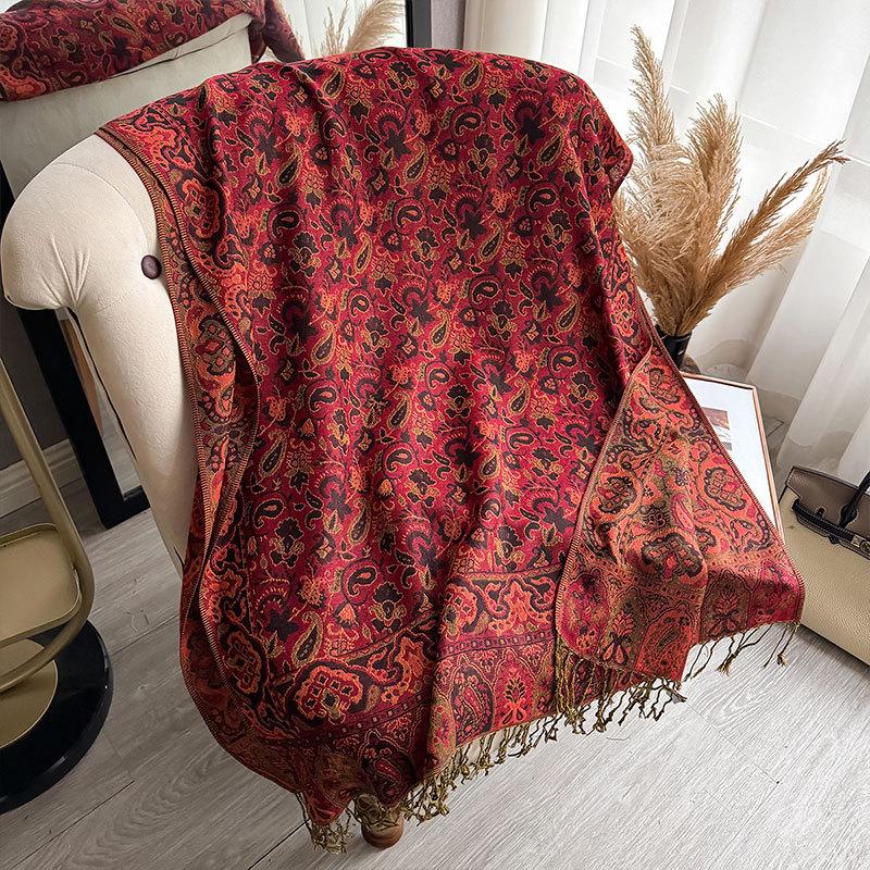 Imitation Cashmere Shawl Scarf Jacquard Fringed Spring And Summer Long Scarf Women'S Double-Sided Scarf Air Conditioner Large Shawl