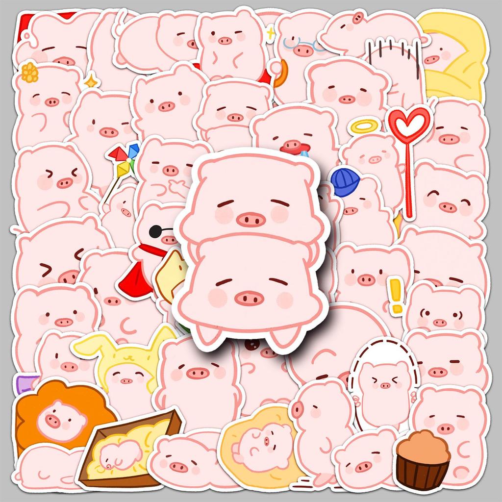 50 Waterproof Pink Little Pig Cartoon Stickers for Kids' Water Bottles & Journals