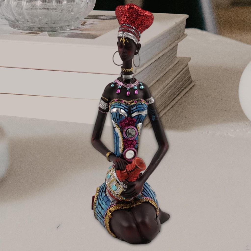 African Lady Statue, Tabletop Sculpture, Lightweight Woman Figurine, for