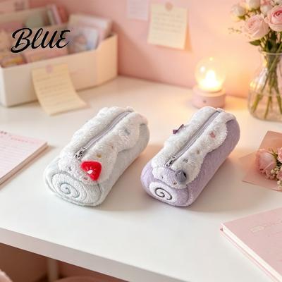 Fluffy Skin-friendly Pencil Pouch Cake Roll Case Cute Plush Makeup Bag