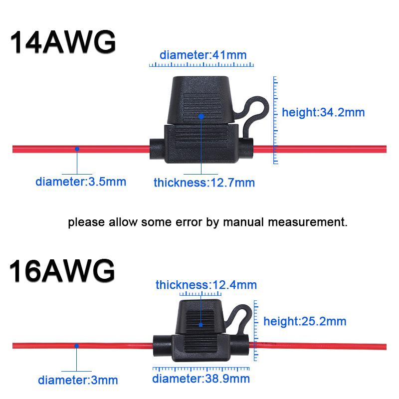 5pcs Waterproof Mini Small Medium Auto Fuse Holder 16/14/12/10AWG Car Blade Fuse Wire Cable 10A 20A 30A 50A Fuse Power Socket Fuse Holders1