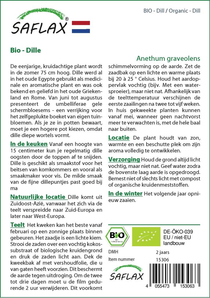 SAFLAX Garden In the Bag - Organic - Dill - 700 Seeds - With Substrate In a Fitting Stand Up Bag - Anethum Graveolens