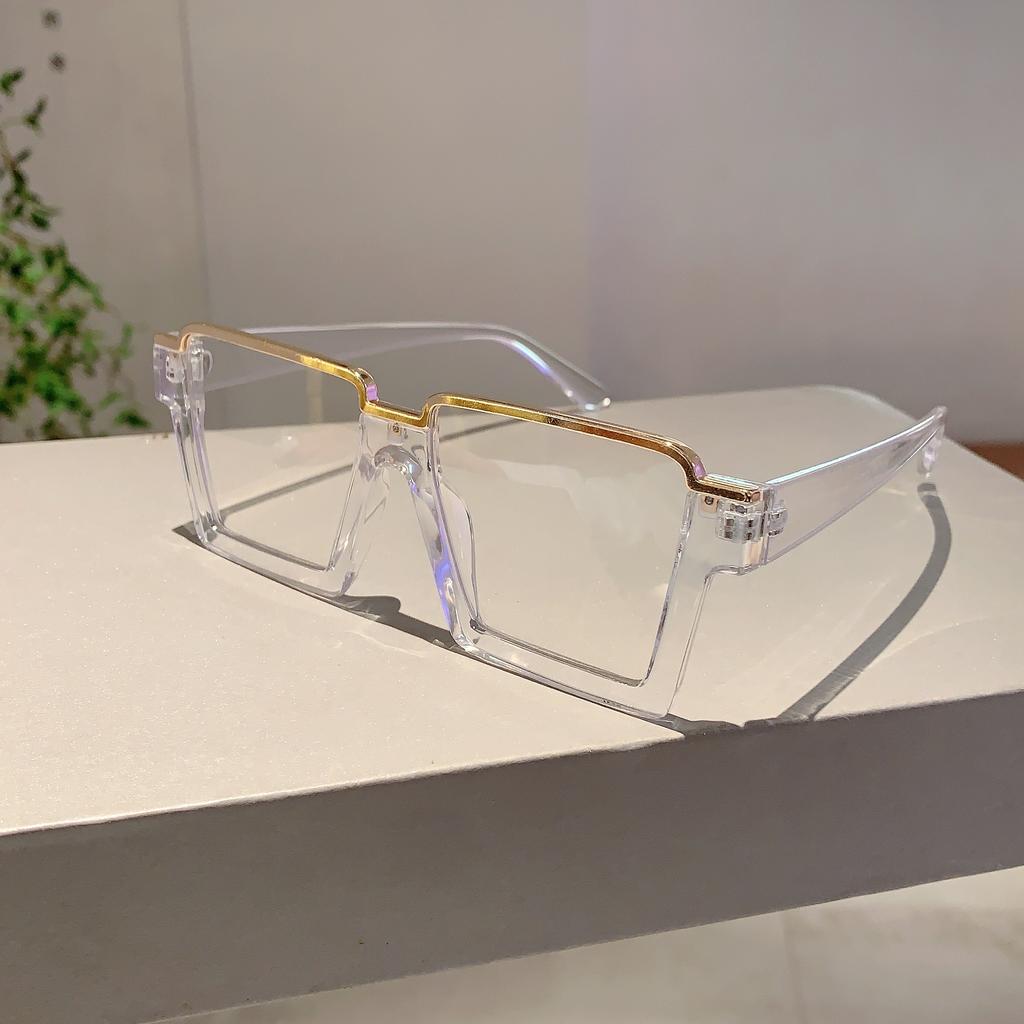 Oversized Square Glasses New Women Stylish Semi Metal Rim Eyeglasses Trendy Vintage Design Blue Light Blocking Eyewear