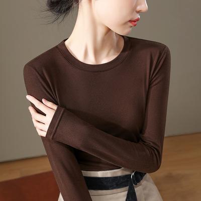 Damenunterhemd Weiblichkeit mit Neuer Herbst- und Wintermode Vielseitiges Rundhals Slim-Fit Langarm-Top