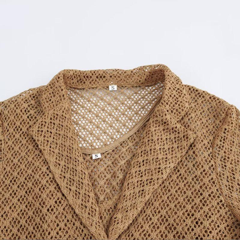 Kaslead New Women Clothes Western Style Knitted Hollow Blazers Dress Two-piece Set