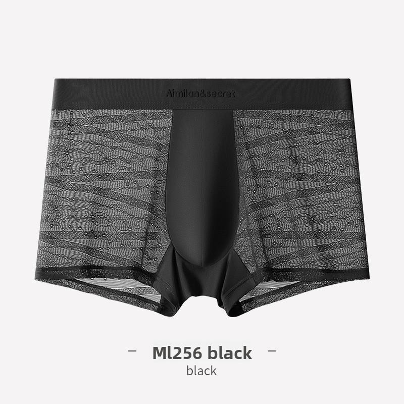 Men's New Summer Sexy Hollow Lace Ice Silk Naked Boxer Briefs