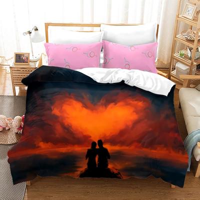 Rotes Liebesherz Bettbezug Set Romantisches Thema Bettdeckenbezug Valentinstagsgeschenk für Mädchen Frauen Paar Bettwäscheset King Size