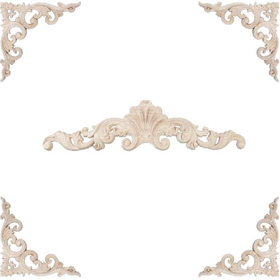 Wealrit 5 PCS Wood Carved Appliques Unpainted Wooden Decorative Onlays Furniture Corner/Center Decals for Door Wall Ceiling Cabinet Dresser(3.9" x