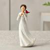 Hand Painted Girl Bird Figurine Resin Red Bird Standing on Girl's Shoulder Statue Sympathy Gifts for Loss of Loved One
