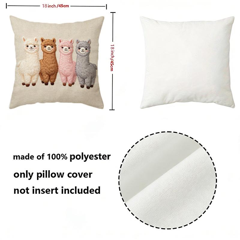 Cute Alpaca Family Square Throw Pillow Covers Pattern Cushion Cover Suitable For Sofa Bedroom Car Pillow Cover