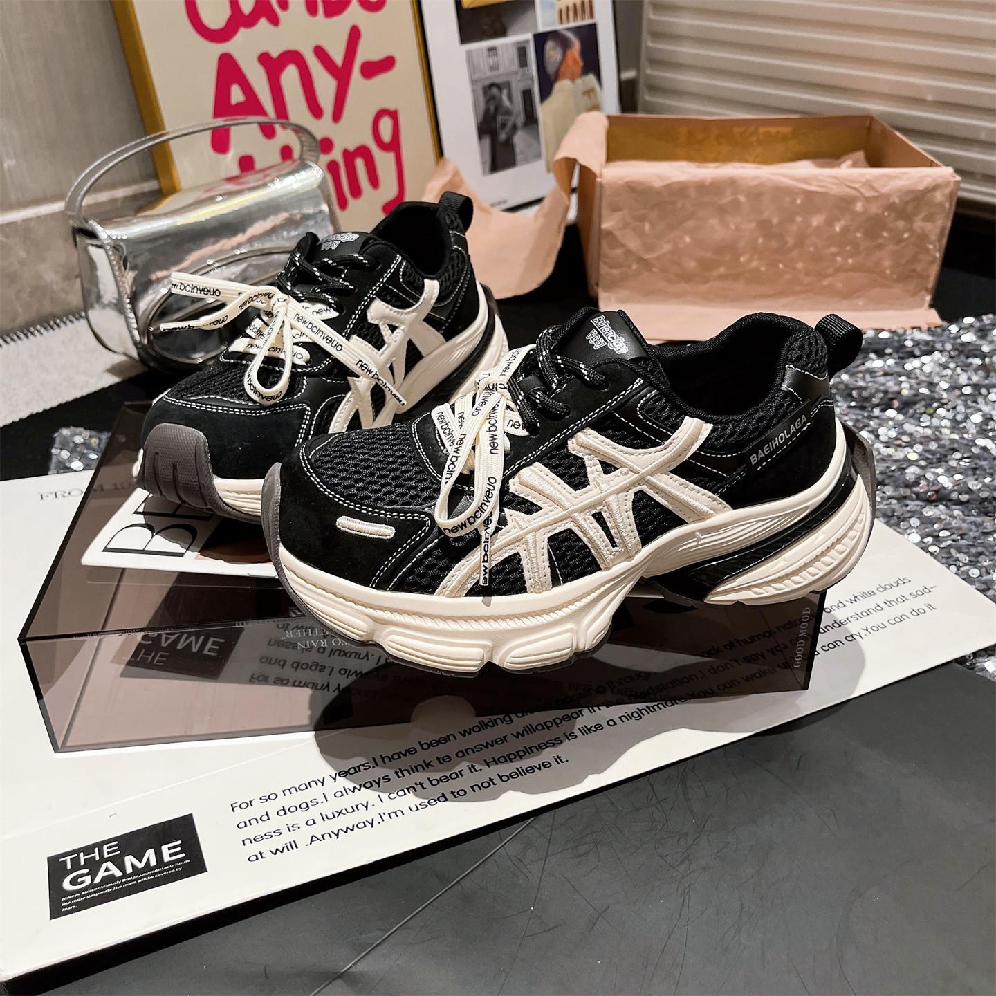 

Женские кожаные кроссовки на толстой подошве, новинка 2025 года, сетчатые дышащие и легкие, спортивные и повседневные, универсальные, увеличивающие рост, повседневные туфли для женщин 40