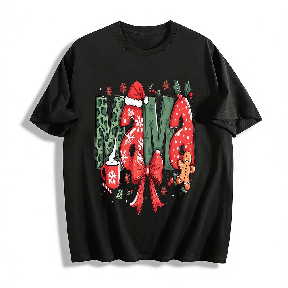 Christmas Themed Mama Print Casual Top Pure cotton T-shirt XXS