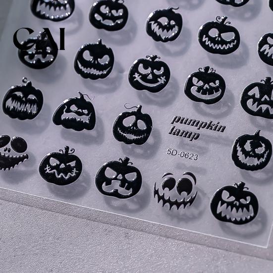 Holiday Party Nail Decals Halloween 3D Embossed Stickers, Skeleton Hand Pumpkin Spider Bat Gothic Manicure Art Decals, Decoration for Decor Sticker