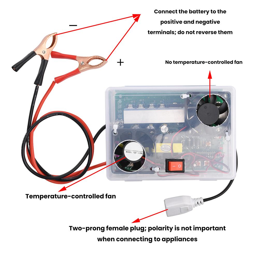 500W High-Power DC-AC Inverter Module DC 12-14.5V To AC 220V Step-Up Transformer with Alligator Clips & Two-Pin Plug