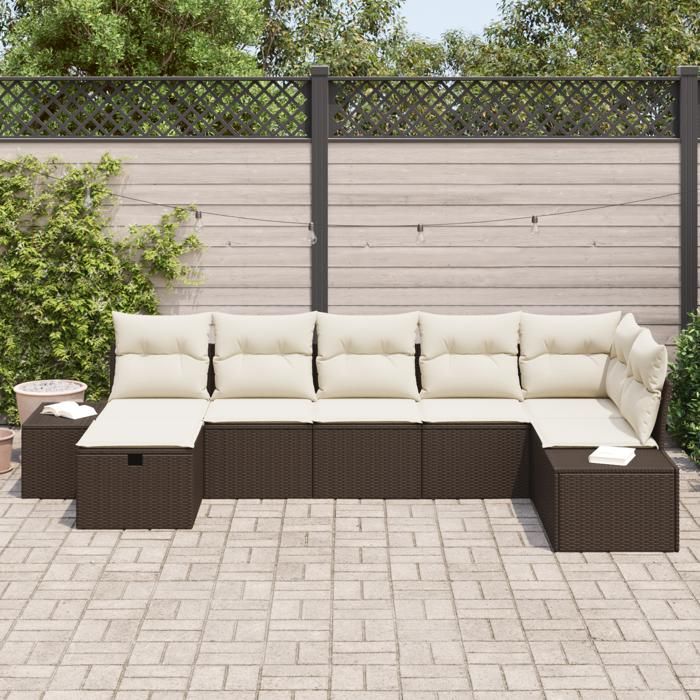 VidaXL Ensemble de canapé de jardin 7 pièces avec coussins en rotin poly marron 3360729