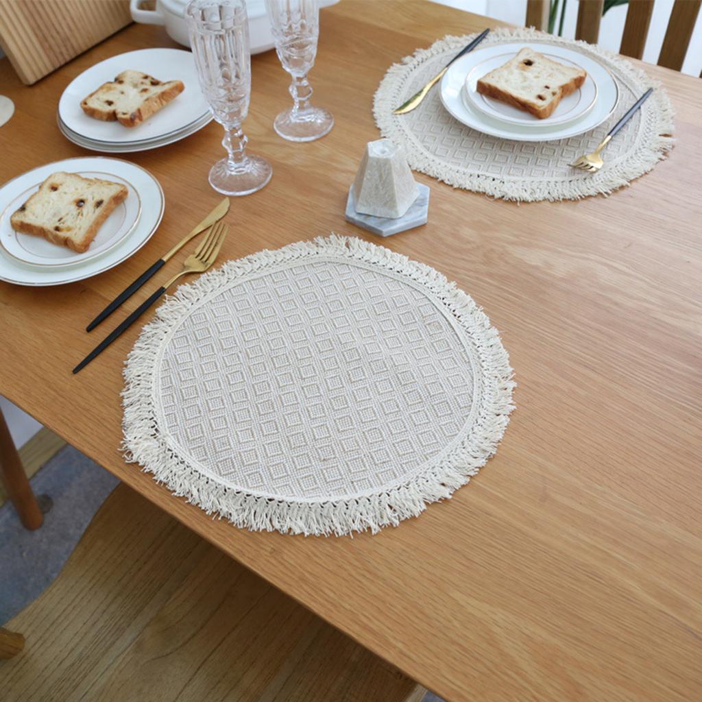 Round Placemats Linen Material Table Mat Drinking Coaster Heat Insulation Mat Round Table Mats for Kitchen Restaurant