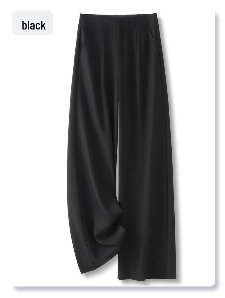 Women's Gray Wide-Leg Drapey Pants - Spring 2025 High-End, Slimming Straight-Leg Trousers