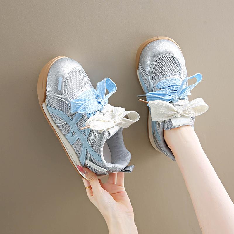 CRLAYDK Fashion Mesh Sneakers for Women Casual Sneakers Ladies Double Lace Up Sports Sweet Walking Breathable Student Tennis