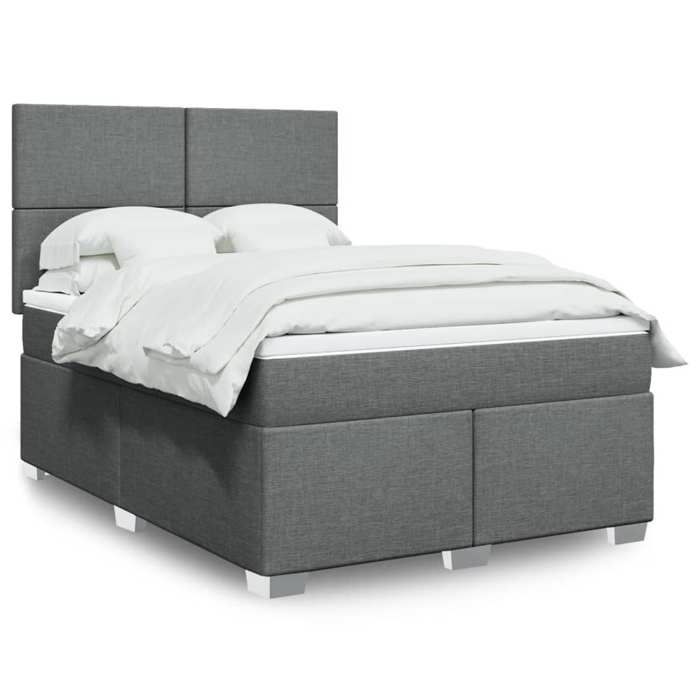 VidaXL Slat Bed Base with Mattress Dark Grey 140x190cm Fabric, Bed, Platform Bed, Panel Bed, Furniture of 3292777
