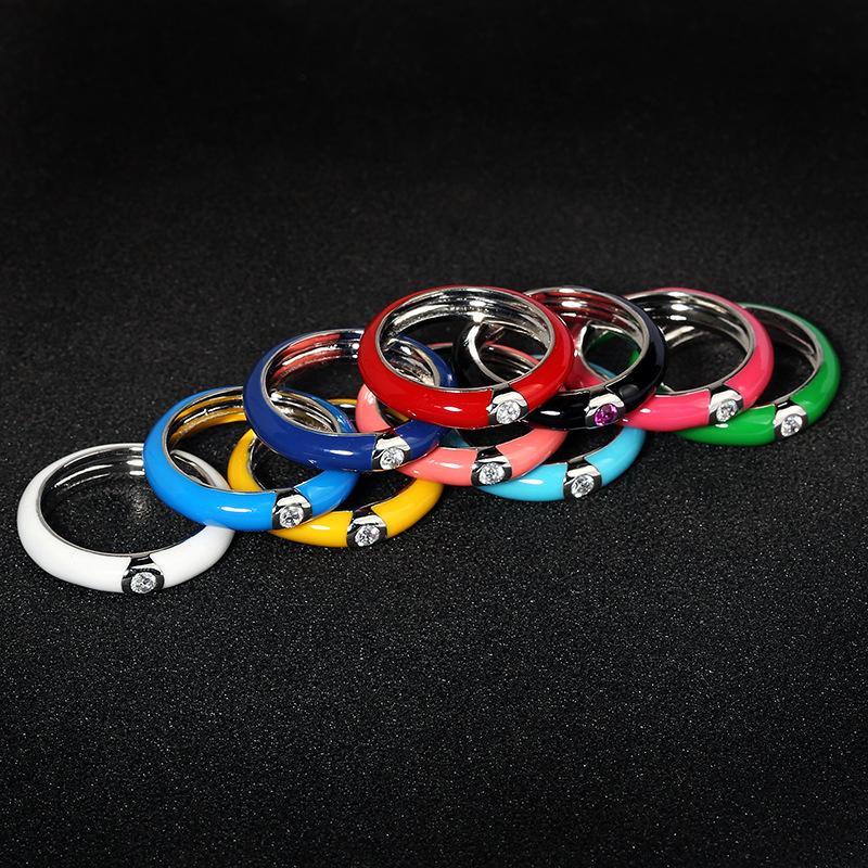 Anello in Argento 925 Creativo Retrò Smalto Colorato Anello Minimalista Fiore Femminile Per Donne Matrimonio Festa Fidanzamento Gioielli Regalo