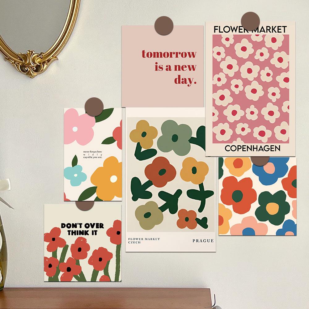 Qiyu 15-Piece Floral Art Postcard & Wall Sticker Set for Dorm and Desk Decor