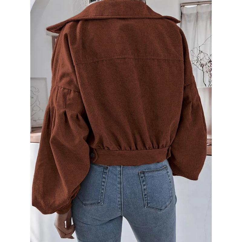 Women Loose Lantern Long Sleeve Corduroy Casual Short Jacket Outerwear