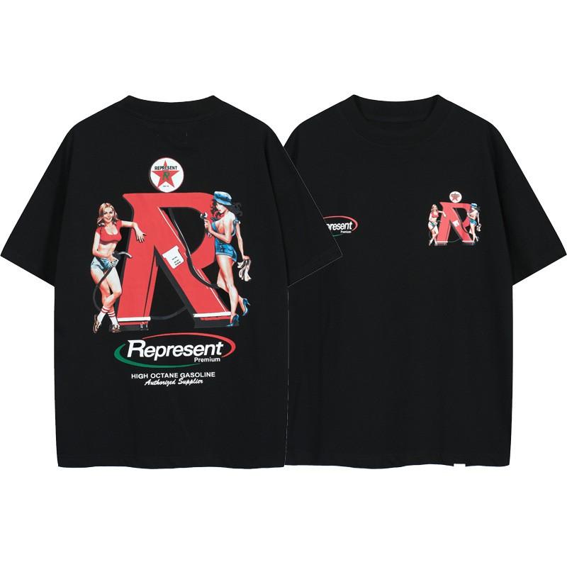 American Vintage High Street T-Shirt Cartoon Print Loose Fit Short Sleeve Men Women Teens