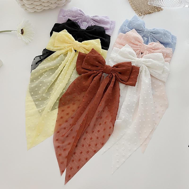Fairy Style Hair Clip Solid Color Oversized Bow Streamer Hair Clamp Chiffon Bow Hair Clip Fashion Hair Accessories