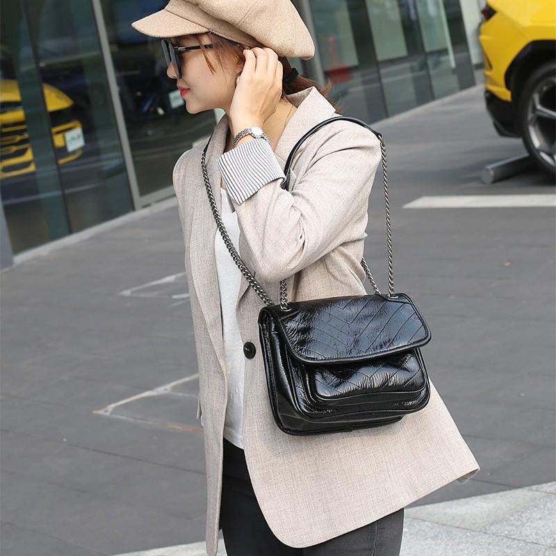 Womens Vintage-Style Satchel Bag With Chain Strap PU Leather Crossbody Large Capacity Daily Use