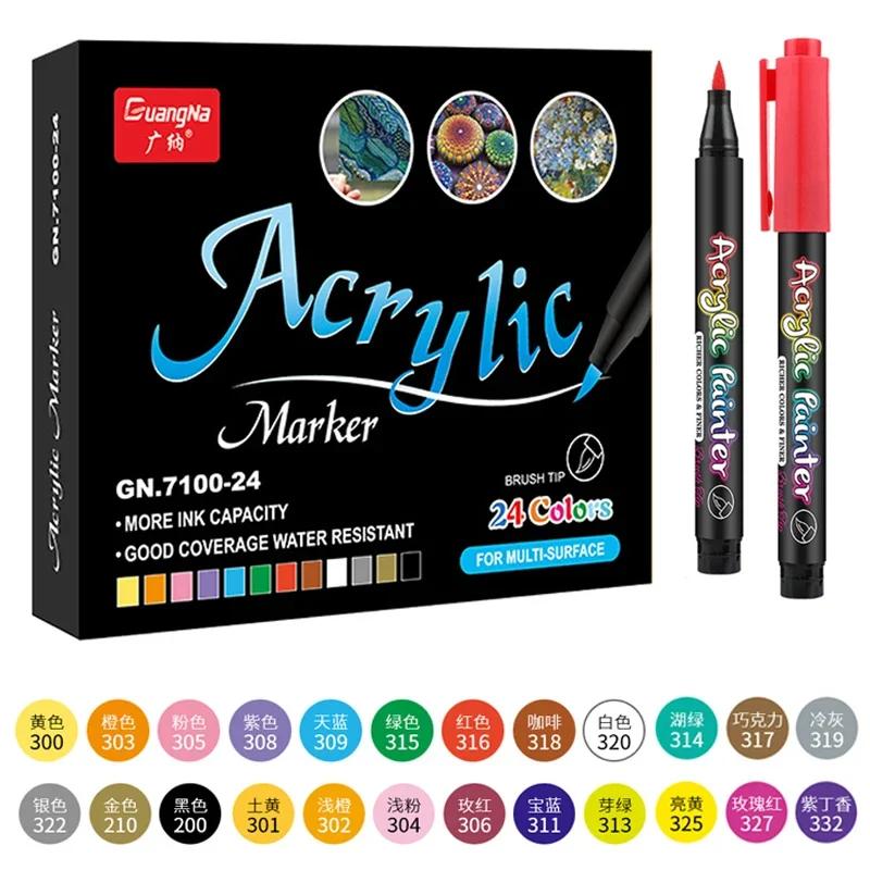 60 Colors Acrylic Paint Pens Markers Permanent Markers for Rock Painting Glass Ceramic Fabric Wood Metal Brush Tip Art Supplies