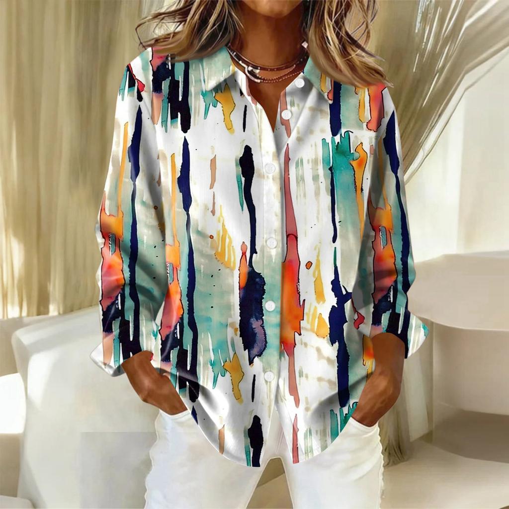 Women's Shirt With Floral Print Buttons, Long Sleeved Casual Regular Shirt  Blouses Casual Plus Size Basic Tops