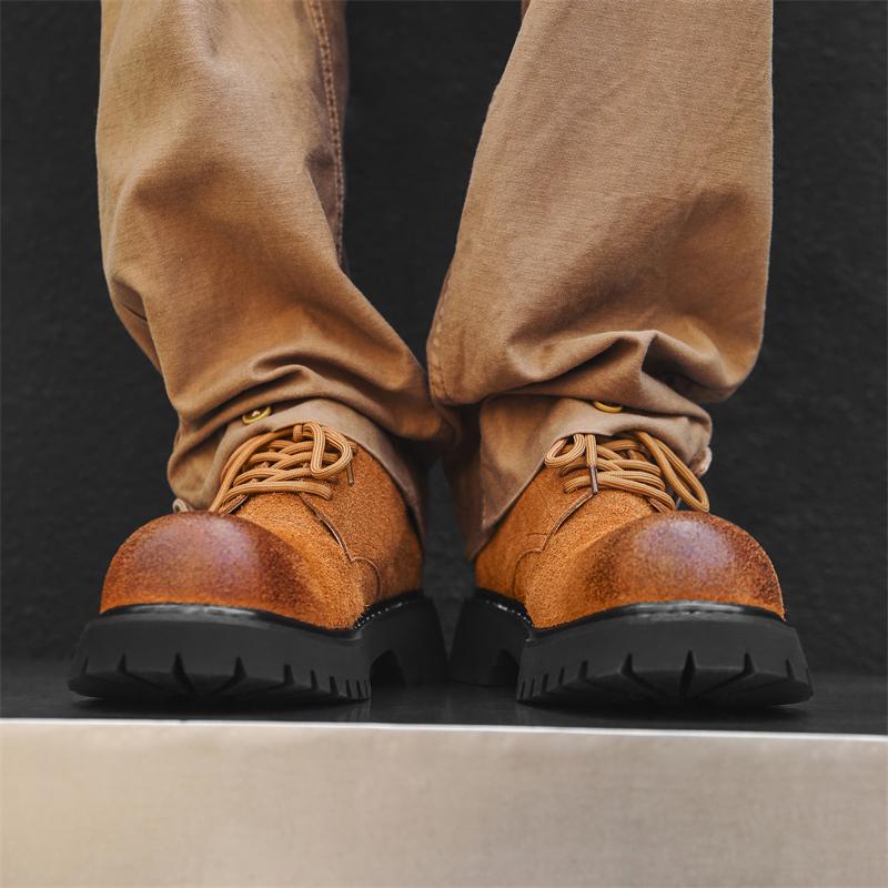 Derby Thick soled Men's Shoes Trendy British youth style Outdoor street walking Black and Brown Plus Hot selling Size 38-46