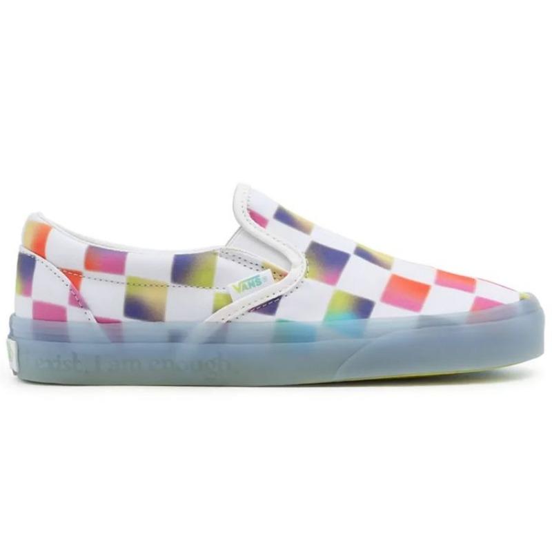 Vans Cultivate Care Classic Slip-On Textile Rainbow Checkerboard Lightweight Low-Top Unisex Skate Shoes Multicolor VN000XG88MC