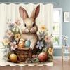 Easter Shower Curtain Happy  with Bunny Eggs Vintage Style    Bathroom Decoration