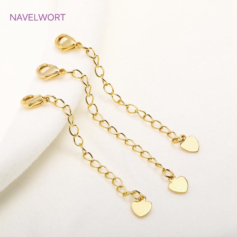 14K Gold Plated Lobster Claw Clasps with Extender Chain Brass Metal Extension Extended Lobster Tail Chains Clasps Connectors