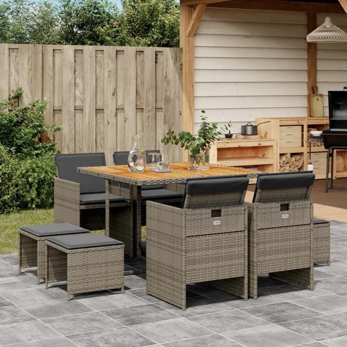 VidaXL 9-Piece Garden Dining Set with Cushions, Patio Table and Chairs, Patio Furniture, Outdoor Furniture, 3210602