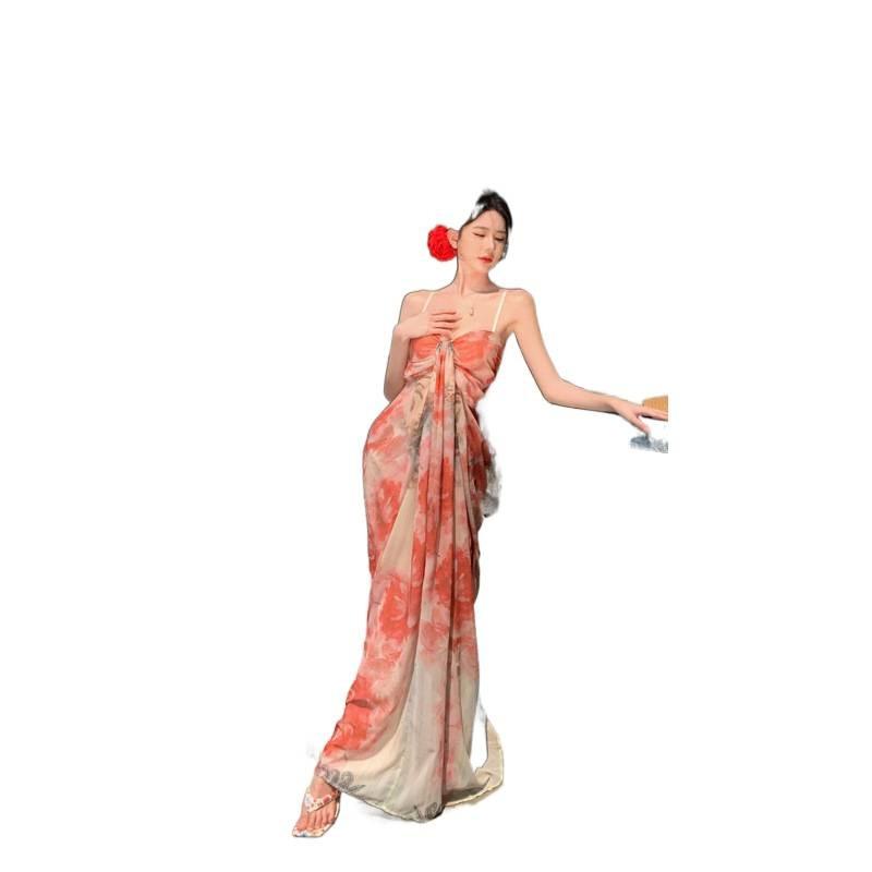 Seaside Vacation Beach Dress French Temperament Tie-dye Tube Top Dress Women's Print Suspender Skirt