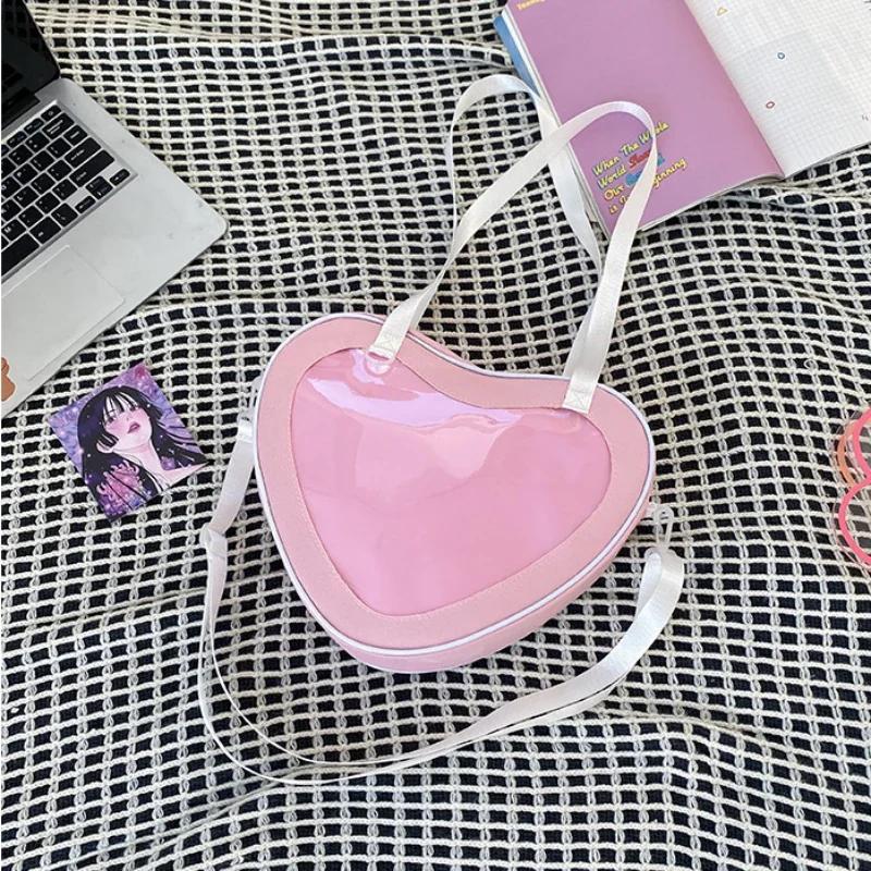 Love Heart Transparent Itabag Women JK Uniform Crossbody Bag Girls Purse And Handbag
