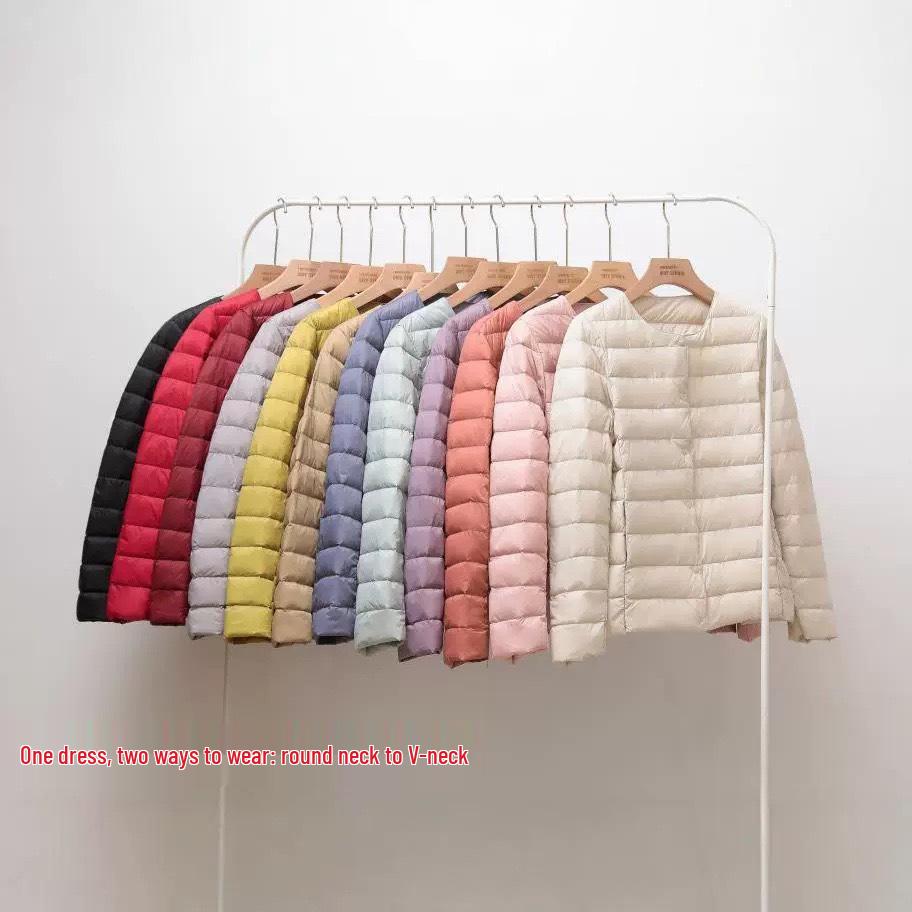 2024 Women's Lightweight Slim Fit Down Jacket: Short Style Autumn/Winter Korean Fashion, Plus Size, Round Neck, Thin Inner Layer