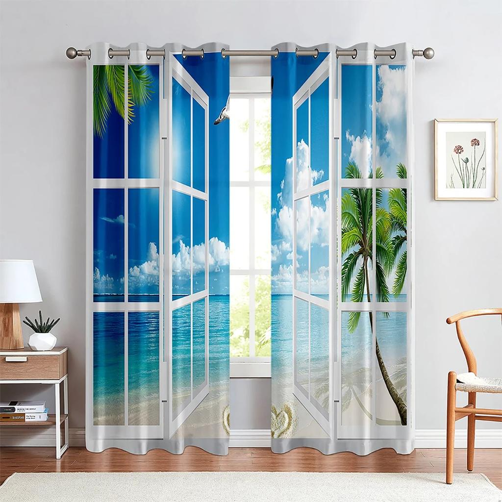 3D-Druck, realistische Wirkung, Wald, Meer, Landschaft, Fenstervorhänge, Schlafzimmer, Wohnzimmer, Küche, Vorhang, Dekor, 2 Stück, individuelle Vorhänge