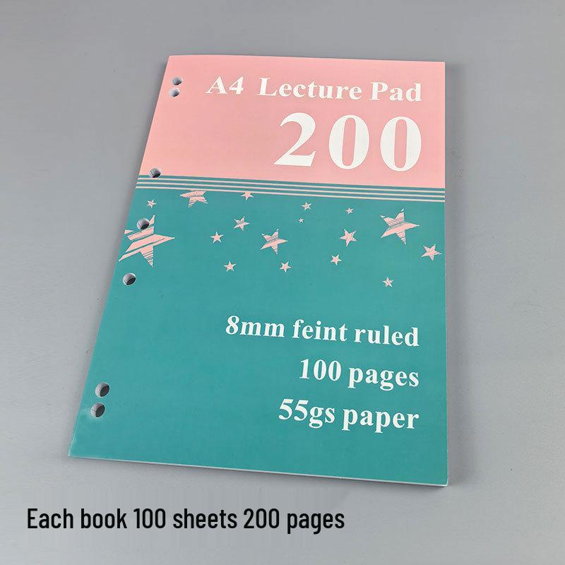 A4 Thin & Crisp 400-Page Student Ruled Notebook, 200-Page Seven-Hole Loose-Leaf Draft Book A4 21x29cm