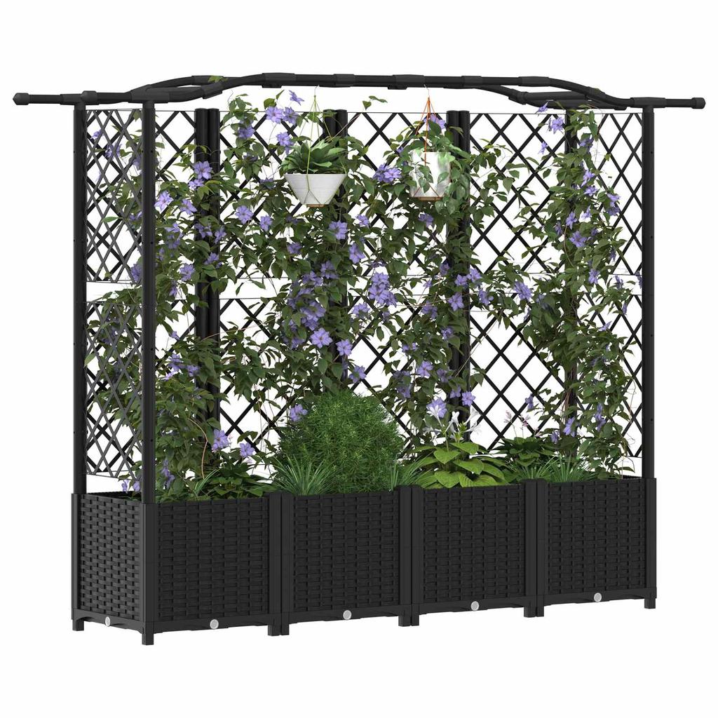 Raised Garden Bed with Trellis and Hanging Roof Black 204 x 40 x 141 cm PP