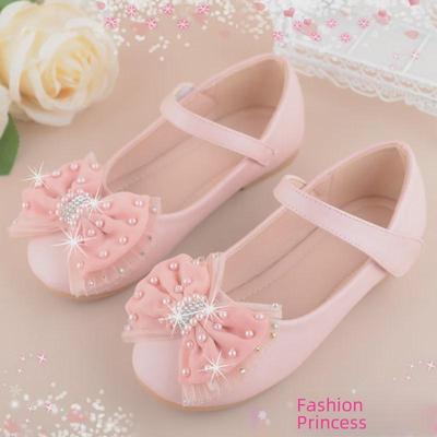 2024 Spring & Fall Korean Girls' Leather Princess Shoes with Lace Bowknot