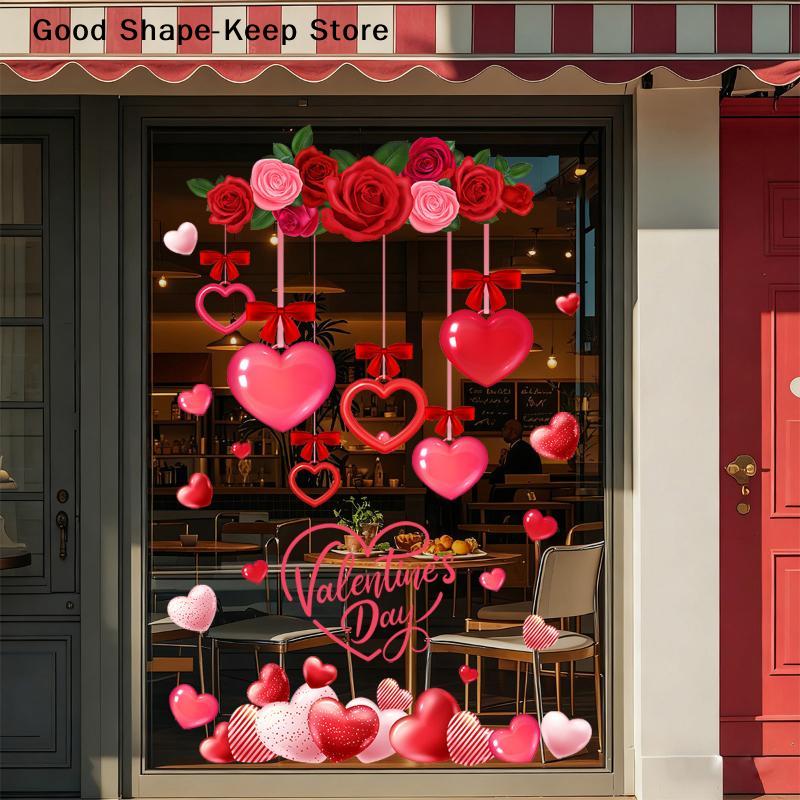 Romantic LOVE Valentine's Day Sweetheart Heart Balloon Stickers Convenience Store Glass Decoration Stickers Window Stickers