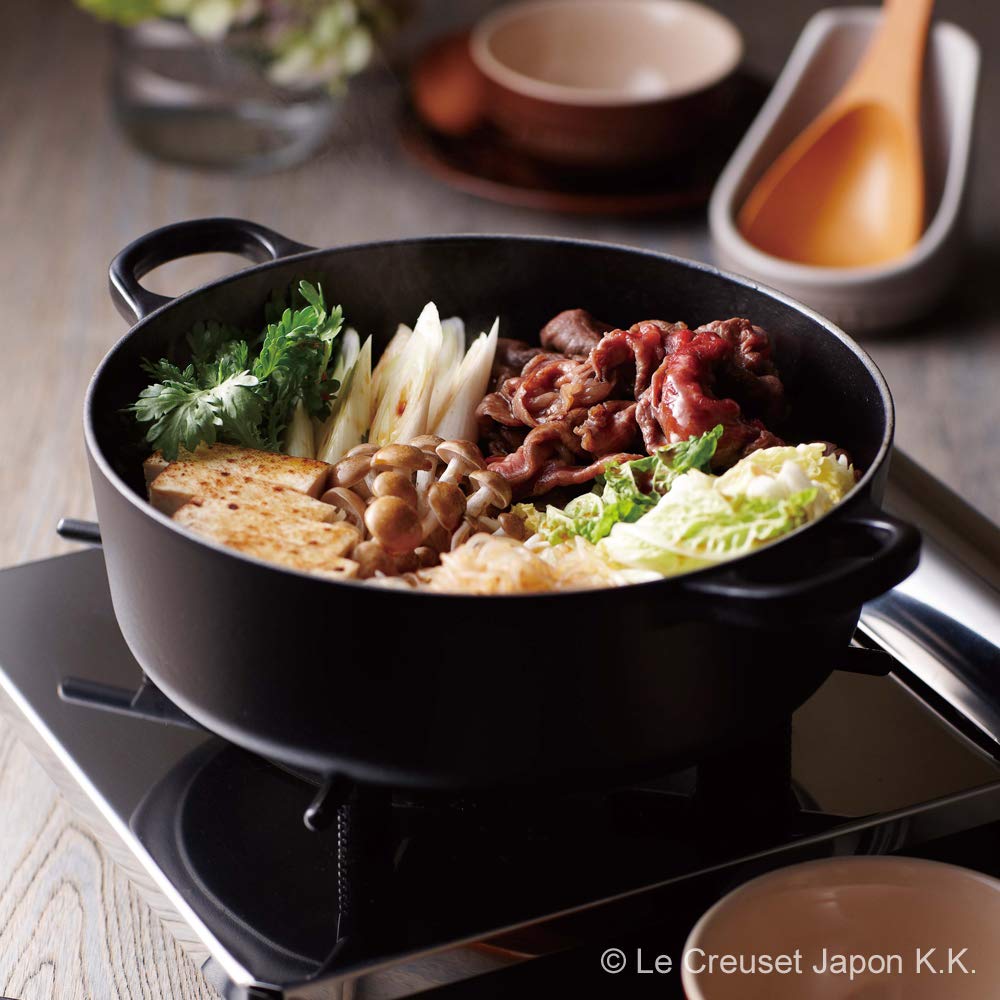 Le Creuset Cast Iron Enamel Cocotte Japonaise 24cm Matte Black and Oven Compatible Japanese - Gas, Induction, [Official Retailer]