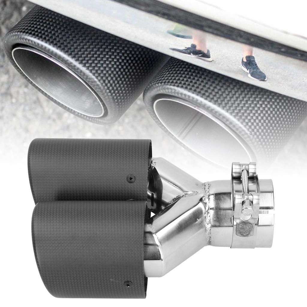 Matte Carbon Fiber Car Dual Exhaust Pipe Tail Throat Tip Stainless Steel Right Outlet
