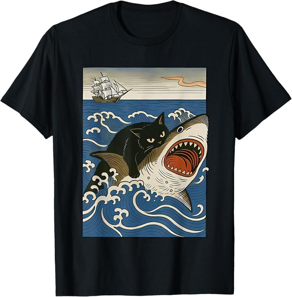T-shirt Gatto che Caccia Squalo T-shirt unisex