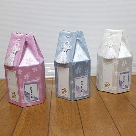 Bone Bag, Cover, and Urn Set with Cherry Blossom Design, Hexagonal Urn Cover, Buddhist NamePhoto Sticker, for Divided Ashes, Urn, and Keep-Home