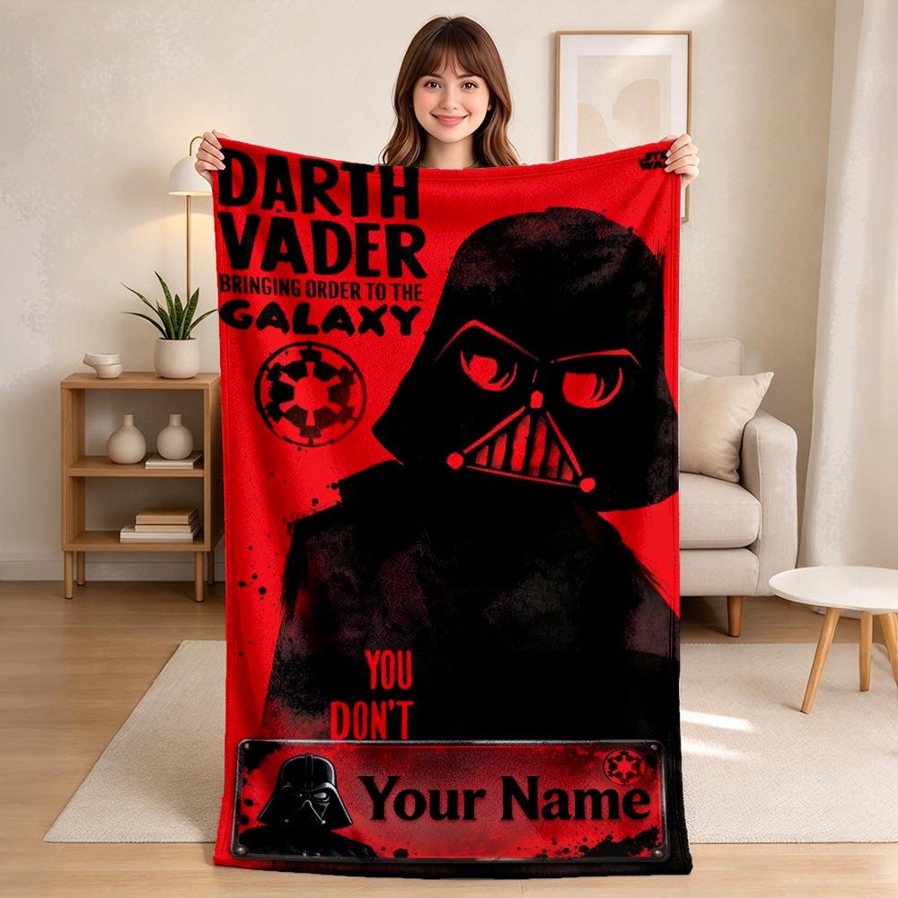 Custom Name Darth Vader Flannel Fleece Throw Blanket with Personalized, Soft Cozy Blanket for Home Decor Birthday Gift
